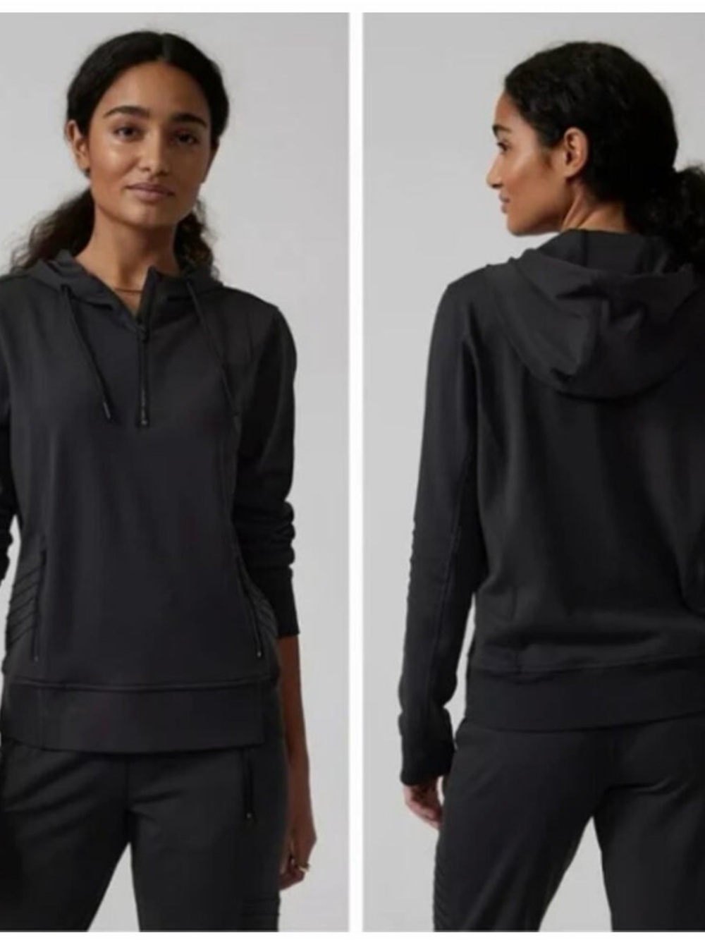 Athleta Black Venice Moto Half-Zip Pullover Hoodie - Size XL